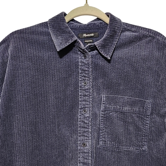 MADEWELL Variegated Corduroy Button Up Shirt Womens Medium Blue Oversized Casual - Picture 4 of 9